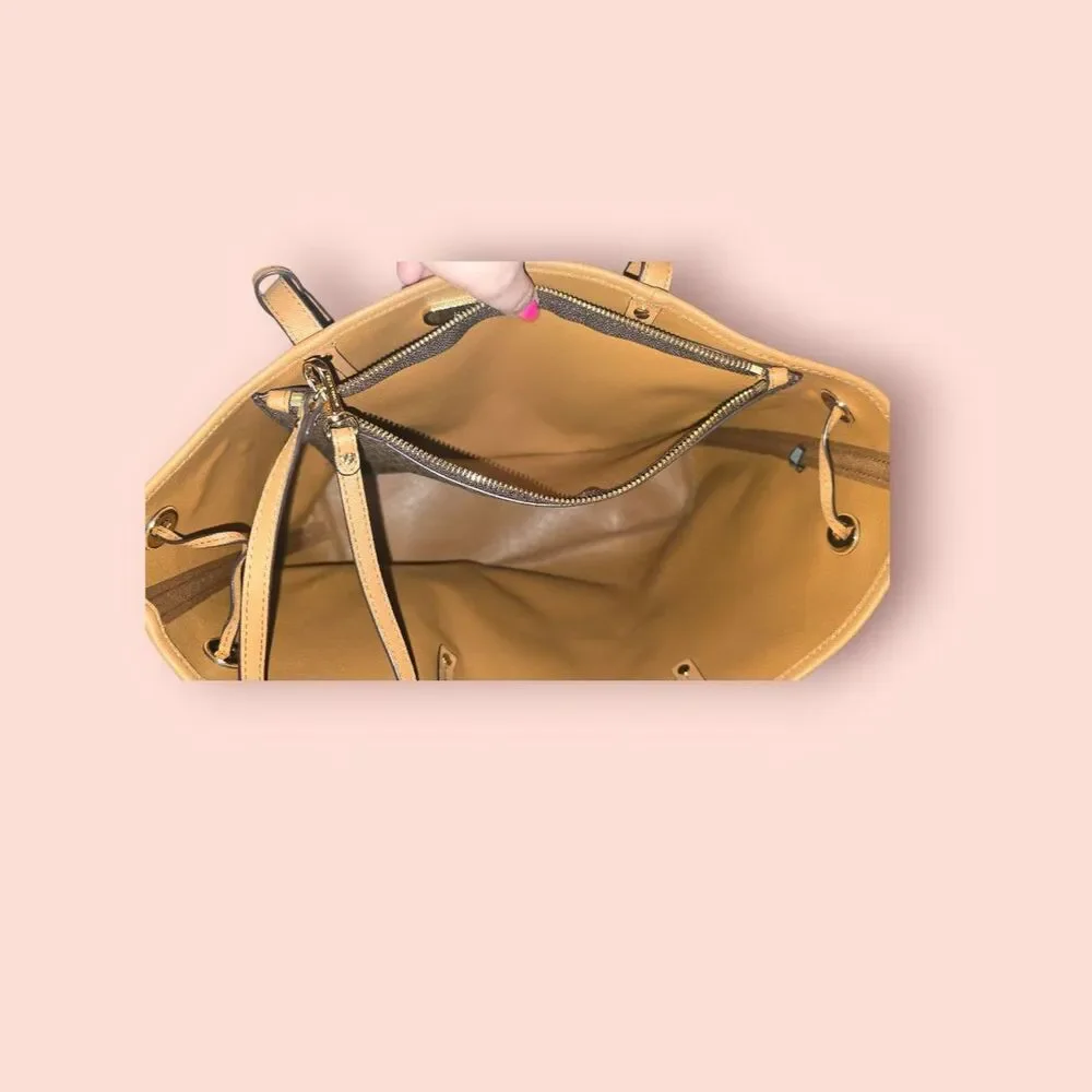 Michael Kors Jet Set Travel Large Drawstring Tote MK Signature Brown Acorn Bag
